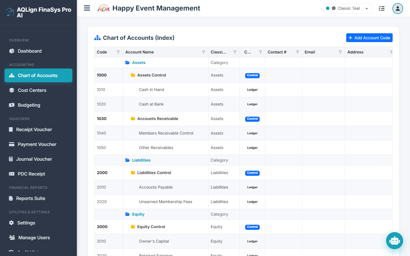 Multi-Branch Chart of Accounts