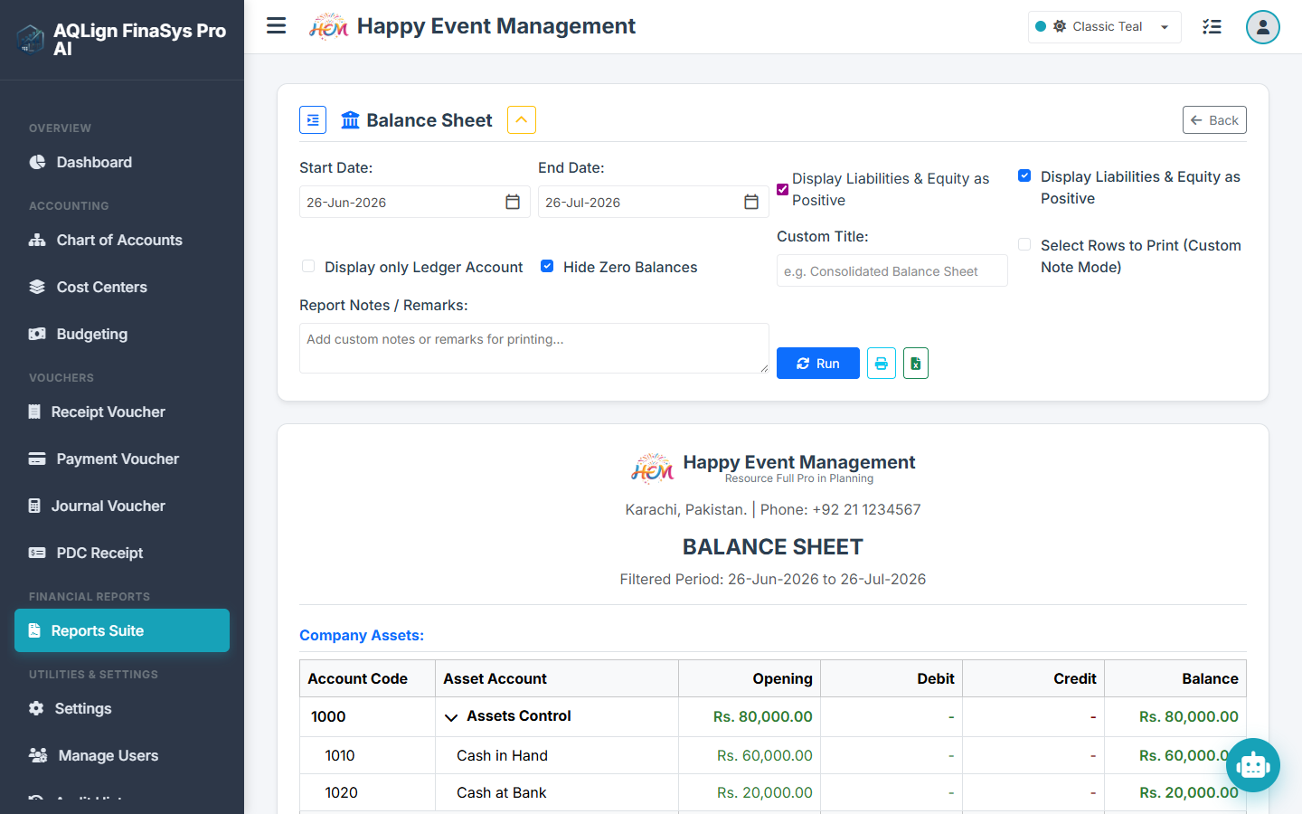 Balance Sheet & Financial Statements