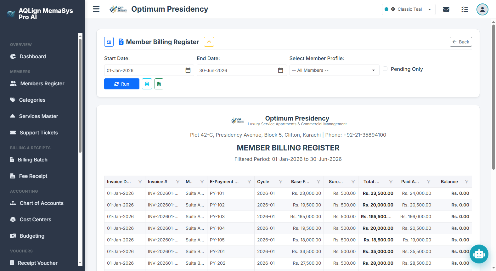 Billing Register & Renewal Matrix